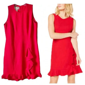 EVAN PICONE | Red Sleeveless Ruffled Sheath Mini Dress Size 10